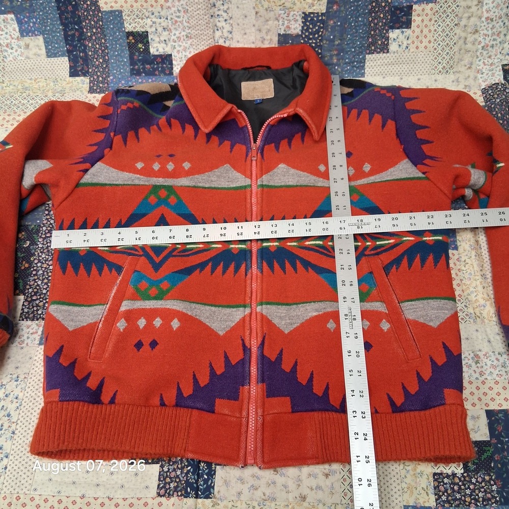 Vintage 80s Pendleton Mens L Wool Southwest Aztec Bomber Jacket USA Western Wear - Picture 10 of 15